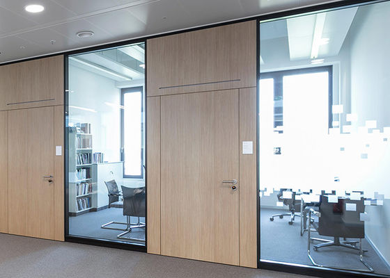 Stick Frosted Logo Customized Glass Wall Partition With Solid Door Equipment Belt For Accessories