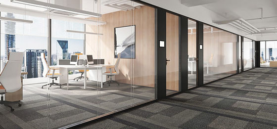 Soundproof Glass Partition Wall System Aluminum Profile With Tempered Glass