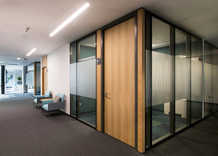 Stick Frosted Logo Customized Glass Wall Partition With Solid Door Equipment Belt For Accessories
