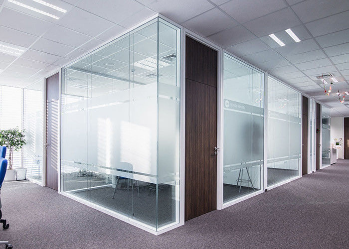 Modular partition wall for office tempered glass solid wall white color frame
